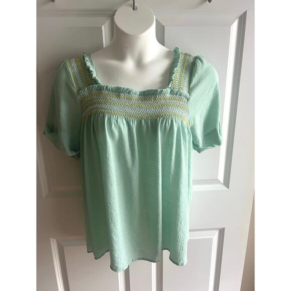 Womens Perch Blu Pepper 1X Pastel Green Blouse Cottagecore Fairy Romantic Flowy - Picture 2 of 6